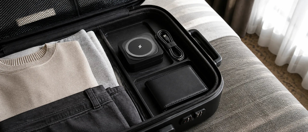 Compact folded GoBloks beside travel essentials