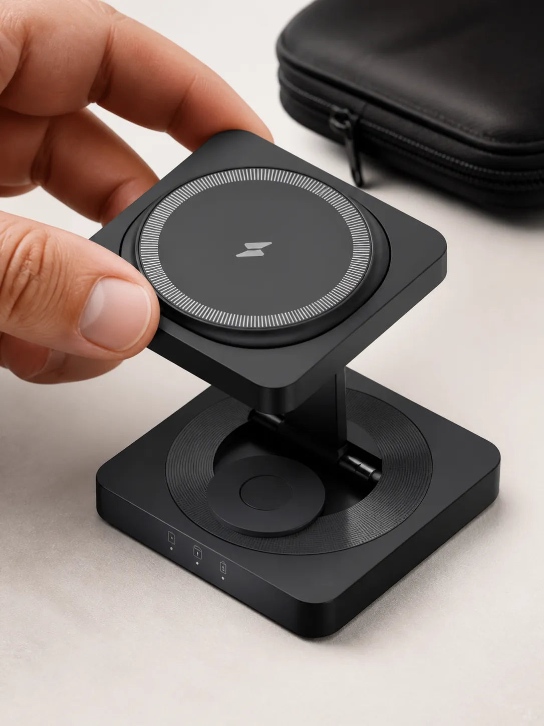 Black GoBloks charger folded into its compact travel form